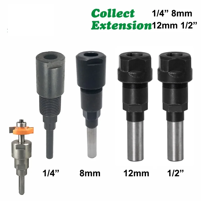 1 pc 1/4" 8mm 12mm 1/2" Shank Router Bit Extension Rod Collet Engraving