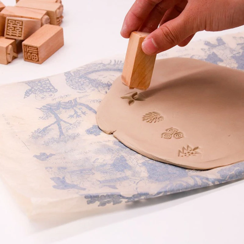 Hand Carved Wooden Stamps Wood Seal for Printing DIY Clay Pottery Printing Blocks Clay Tool Fish Bone / Squirrel / Flower Deer