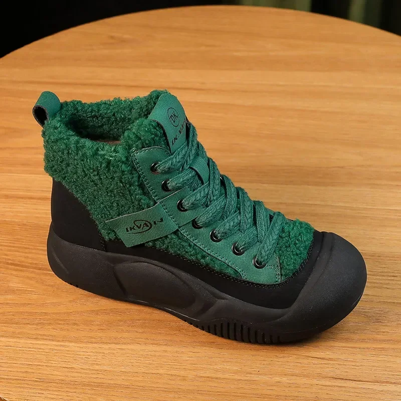 

Cotton Shoes Winter Plus Cashmere 4cm Flat Soft Sole Soft Surface Mother Shoes 2024 Winter Women's Snow Boots Women