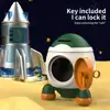 1 Set Money Bank Large Capacity Cartoon Sticker Money Saving Key Unlock Kids Piggy Bank Rocket Shape Money Holder Home Supplies 4