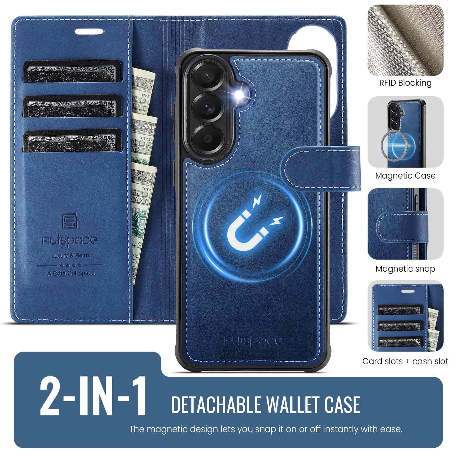 Deluxe Detachable 2-in-1 Wallet Case with RFID Blocking and Shockproof Protection