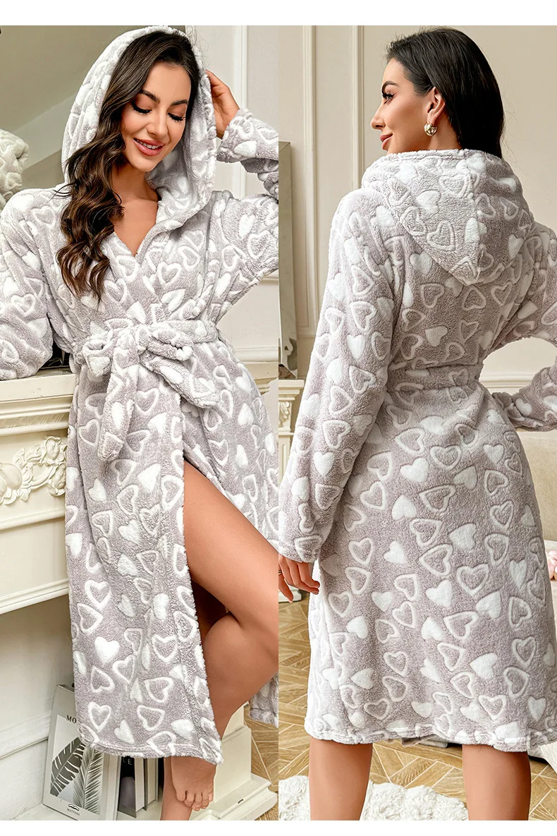 Women’s Winter Plush Velour Robe – Luxury Mid‑Calf Corduroy‑Style Nightwear Long‑Sleeved Tie‑Waist Warm Homewear