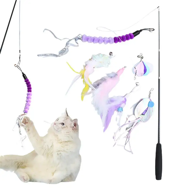 

Cat Wand Toy Retractable Interactive Flexible Cat Teaser Pet Toy With 6PCS Refills Replacement Catcher Product For Cat Exercise