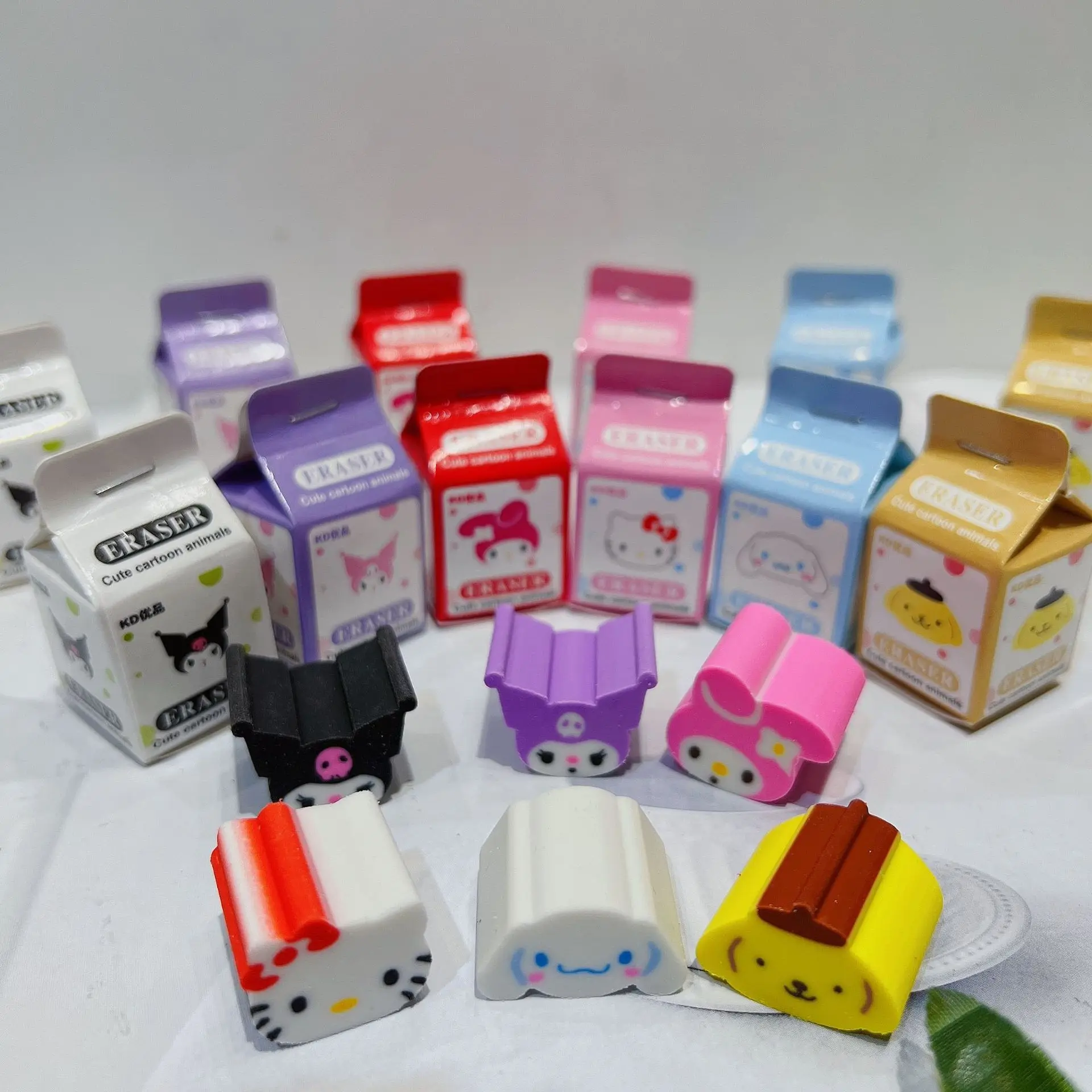 Pencil Eraser 36pcs Sanrio Rubber Eraser Anime Hello Kitty Melody Kuromi Cinnamoroll Student Stationery Kids School Supplies
