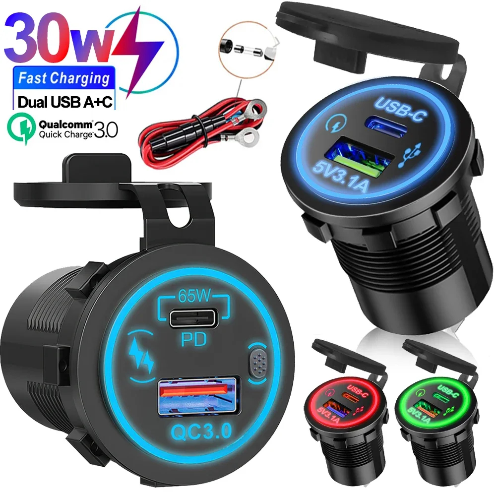 High-Power Waterproof USB Charger Socket with PD Type C & QC3.0 Ports