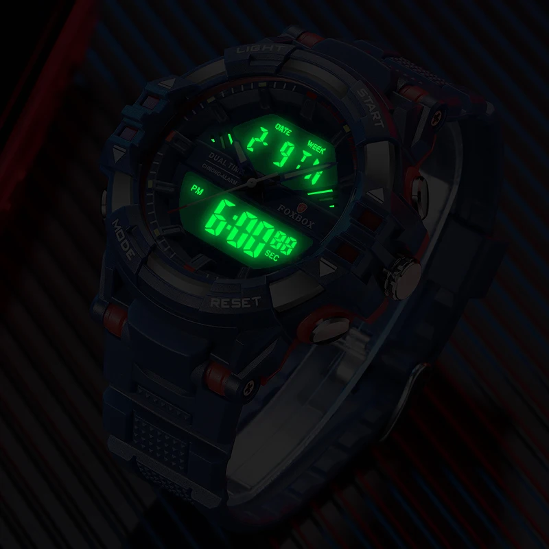 FOXBOX Top Brand Luxury Men's Quartz Wristwatches Casual Business Military Sports Dual Display Watch Men Waterproof Chronograph