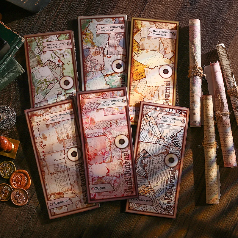 30 pcs Vintage old book pages Hand Account material paper Diy Junk Journal Decorative Scrapbooking Background paper 2