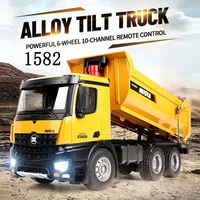 Huina 1582 10ch 2.4g Wireless Alloy Loading And Unloading Truck 1:14 Remote Control Dump Truck Electric Children's Model Toy 1