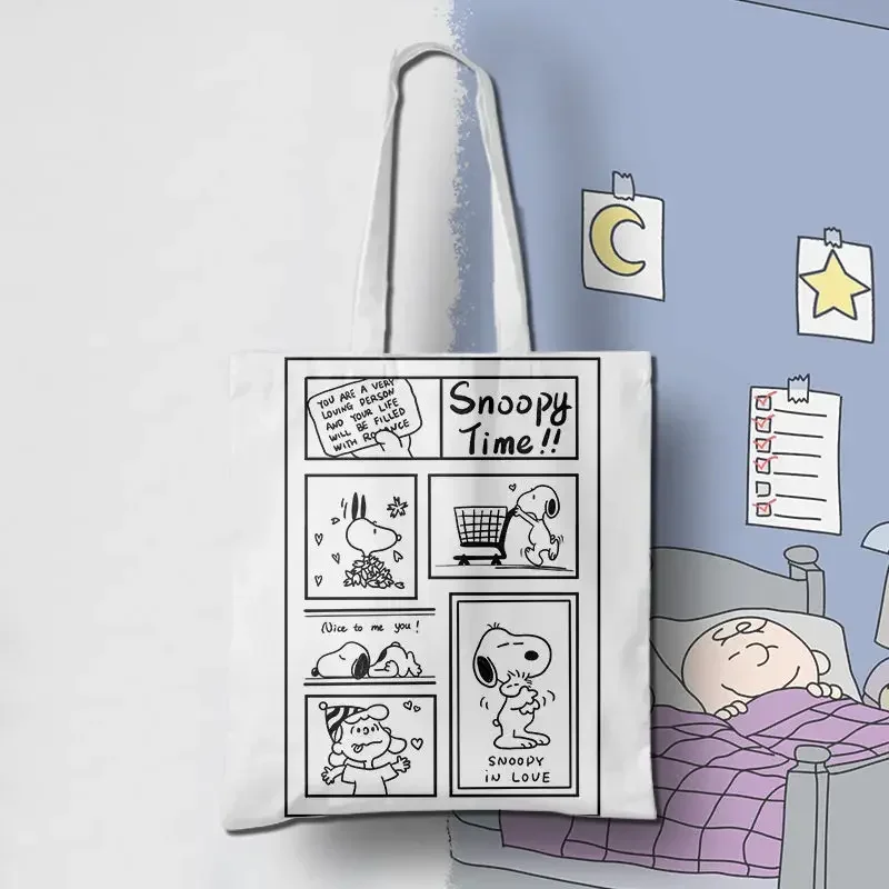 thumbnail image 1 of Bolso de hombro de lona con dibujos animados de Snoopy y Charlie Brown, bolso de compras informal de gran capacidad con animación de moda para niñas, lindo bolso de mano, 1 of 5
