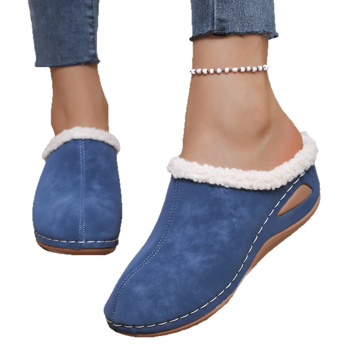 Women Platform Slippers Suede Mules Shoes Winter 2025 Trend Casual Snow Slippers Retro Plush Warm Cotton Shoes Slides Women