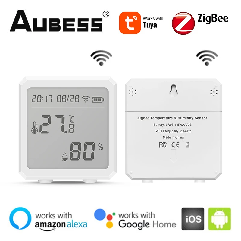 AUBESS Tuya Zigbee WiFi Temperature And Humidity Sensors With LCD