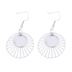 10pcs Stainless Steel Dangle Circle Charm Earring Base Blanks 12mm Dia Cabochon Setting Bezel Trays Diy Earrings Hooks Findings