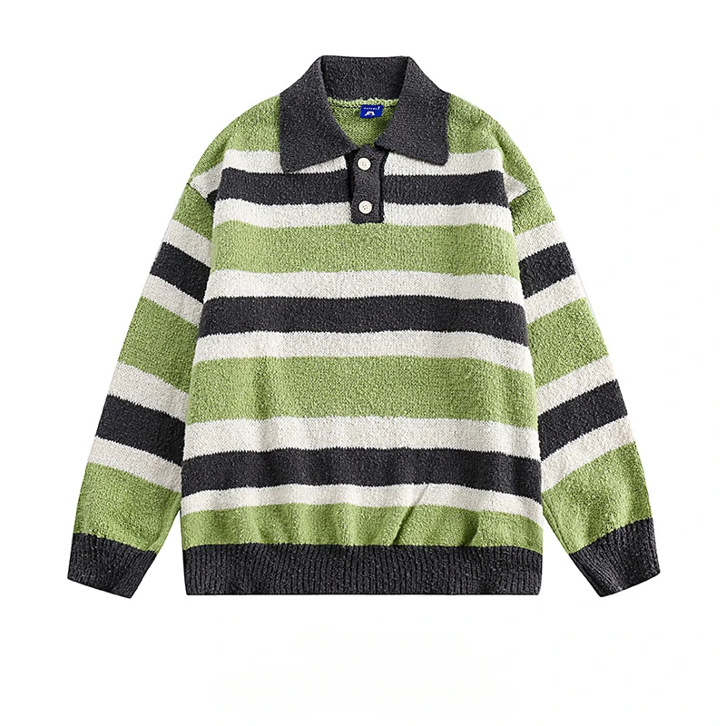

Autumn Winter Japanese Retro College Style Contrast Striped Lapel Sweaters Men's O-neck Long-sleeved Casual Versatile Pullovers