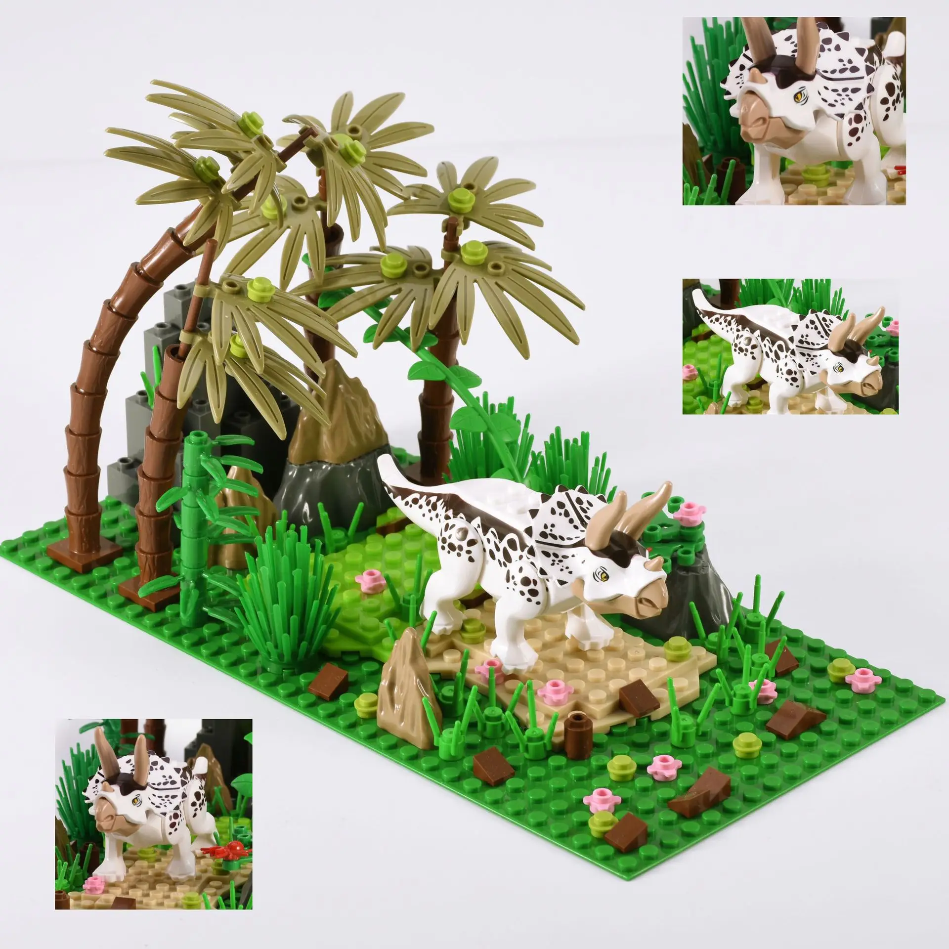 

MOC Tropical Jungle Dinosaur Scene Triangular Dragon Building Block Model Puzzle Splicing Small Particle Bricks Children's Toys