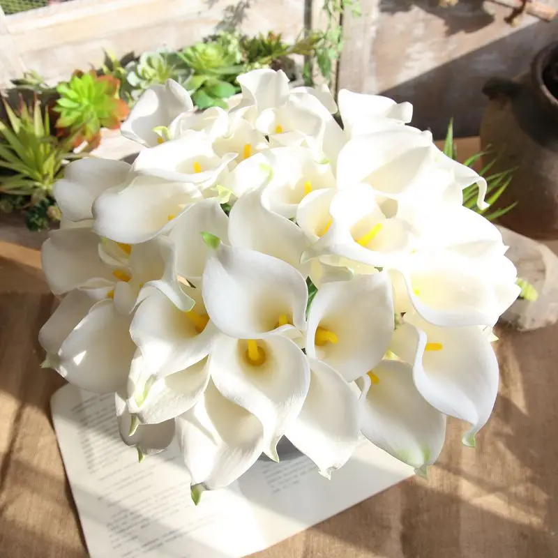 5/10Pcs White Calla Lily Artificial Flowers  Real Touch Wedding Bouquet Bridal Decoration Party Home Decor PU Fake Flowers