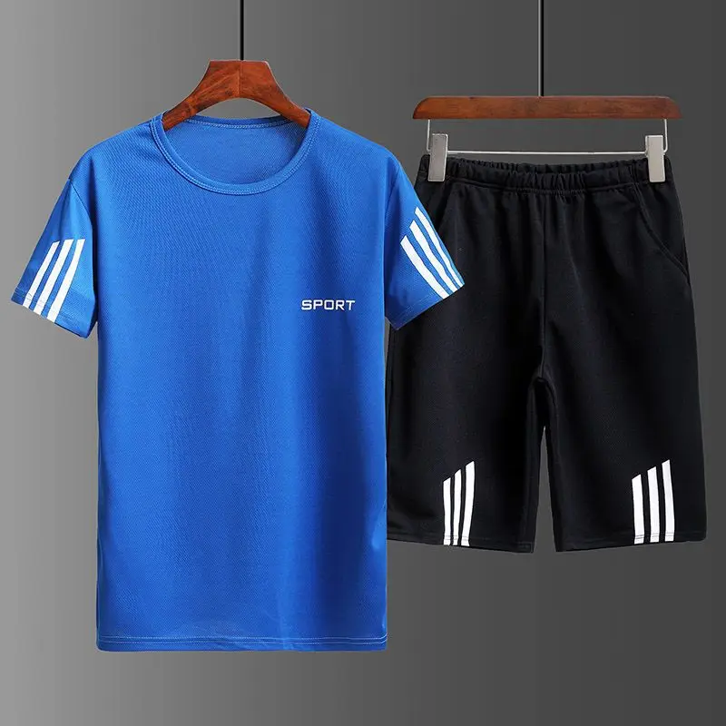 Men's Summer Sports Quick Dry Suit Crewneck Short Sleeve Shorts Casual Two-Piece Trend Fashion Suit