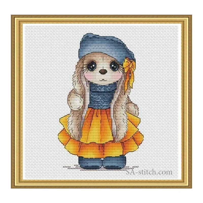 Cross Stitch Kit Small Rabbit in Blue hat 28ct 18ct 14ct 11ct can be Printed Cloth hand Embroidery Material Kit