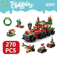 HUIQIBAO 6IN1 Christmas Elk Deer Santa Claus Building Blocks City Snow House Xmas Tree Bricks Set Toys for Children Kids Gift 2