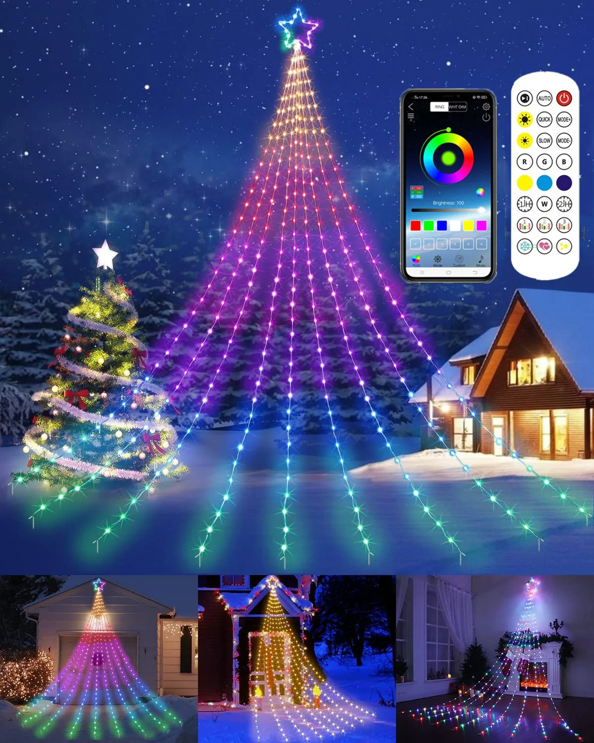 RGBSmartChristmasTreeLightsAPPRemoteControlUSBLEDString