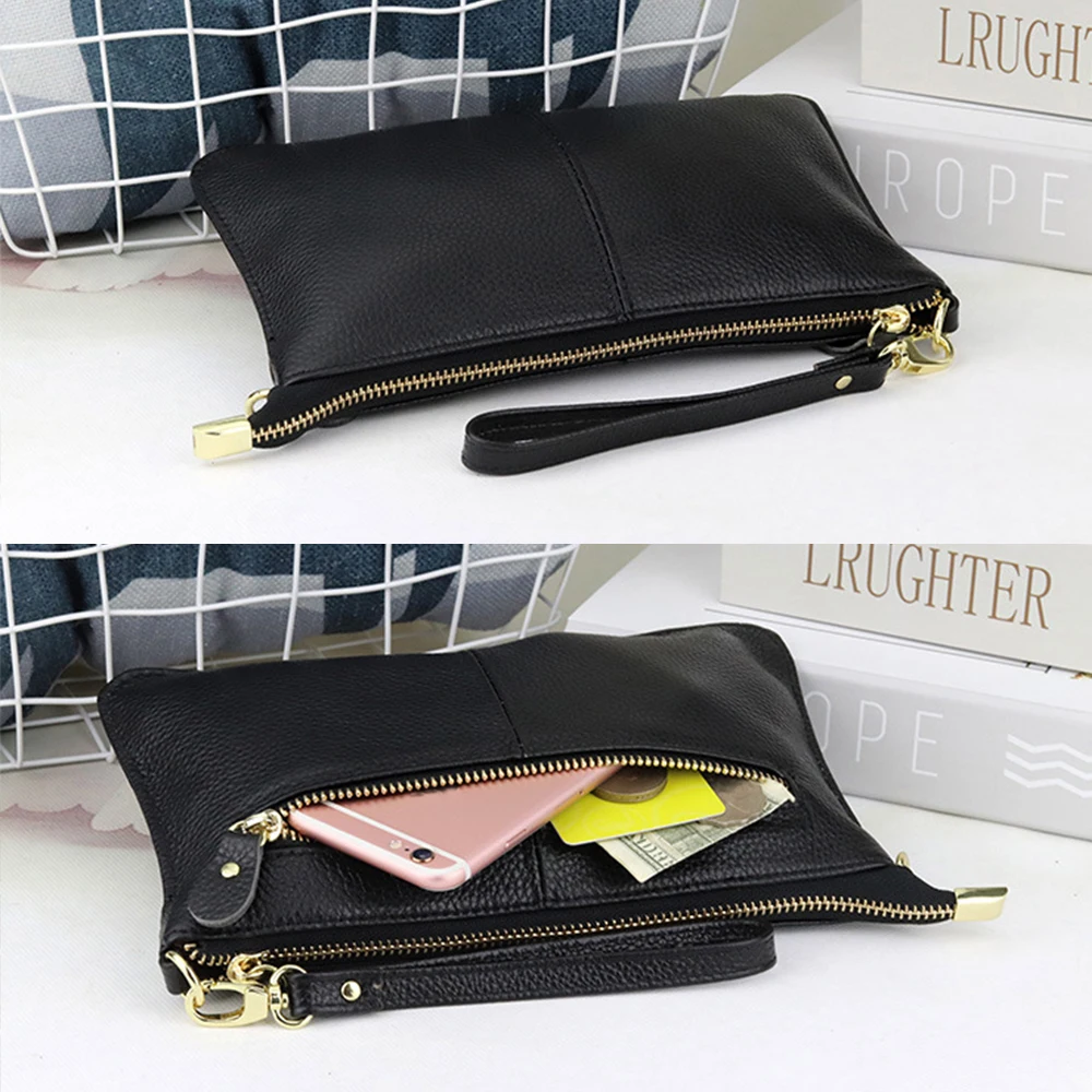 Soft Solid Color Genuine Leather Shoulder Bags Handbag Adjustable With Strap Women Fashion Crossbody Bag Purse Zipper Tote Bag