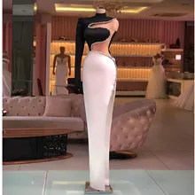 

New Sexy Prom Dress For Women Satin Beading High Neck One Shoulder Long Sleeve Formal Party Evening Dresses Robes De Soirée