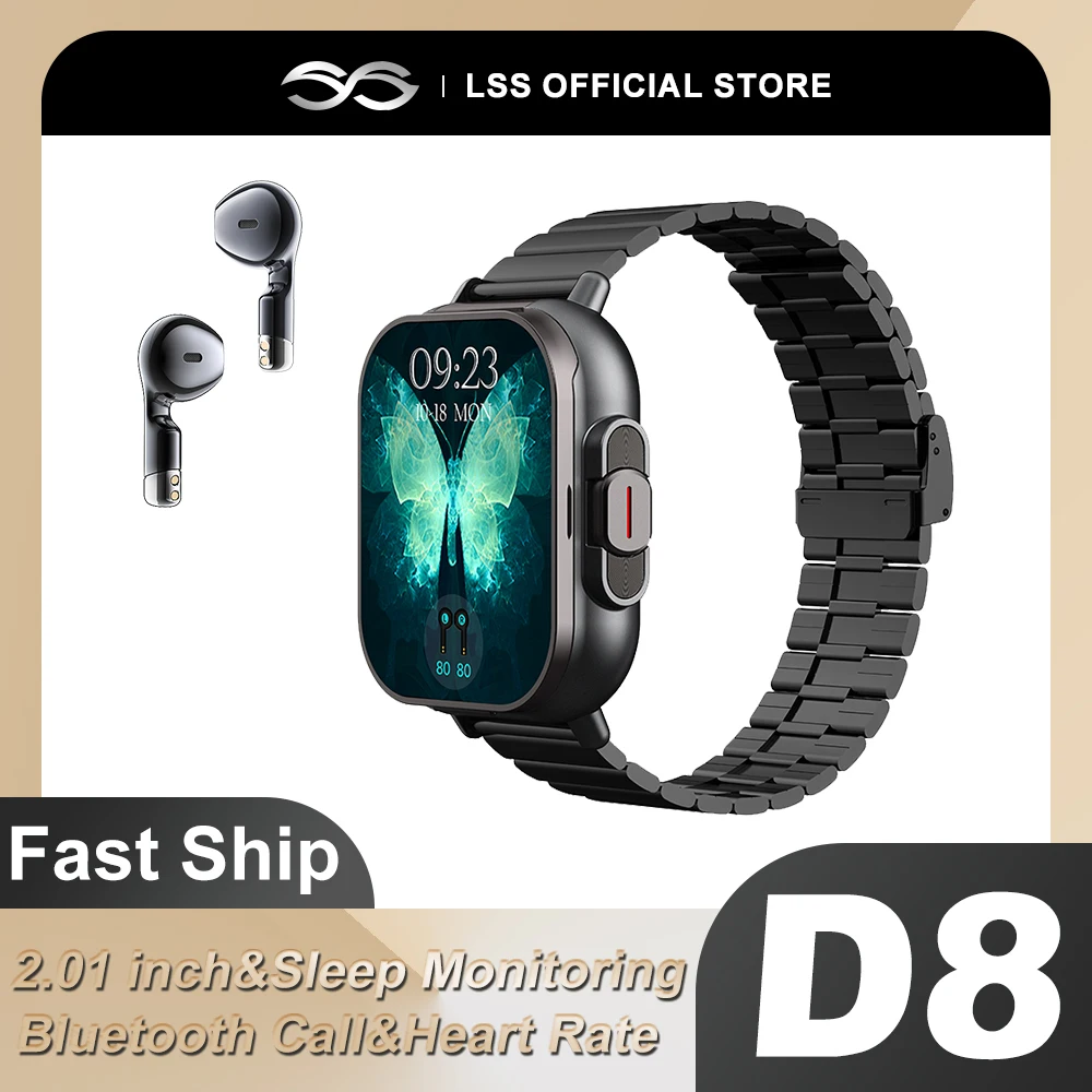 

New Smart Watch Earbuds 2 in 1 Men 2.01" Full Touch Dial Call Fitness Tracker IP67 Waterproof Outdoor Smartwatch Man Wome