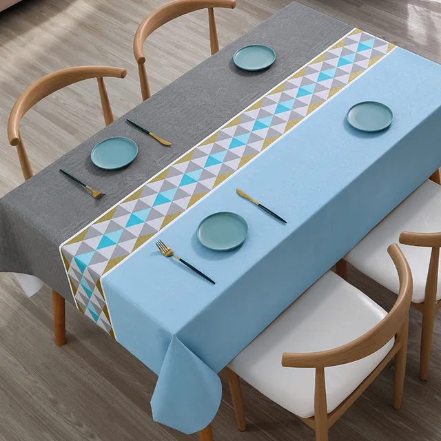 Nordic Style Tablecloth Blue Geometric Waterproof Dinning Table Cover Wedding Party Rectangular Table Cloth Home Kitchen Decor 1