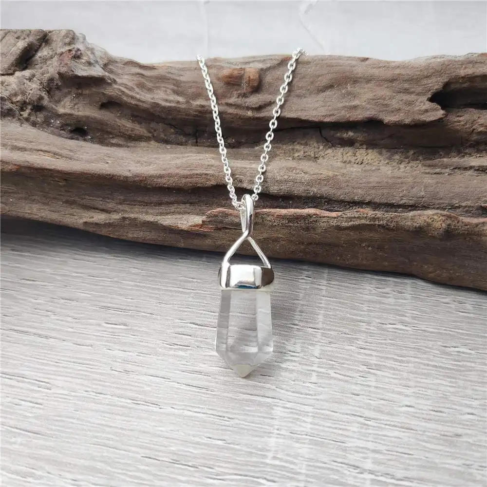 FUWO Natural Clear Quartz Point Necklace Handcrafted Healing Jewelry for Energy and Balance