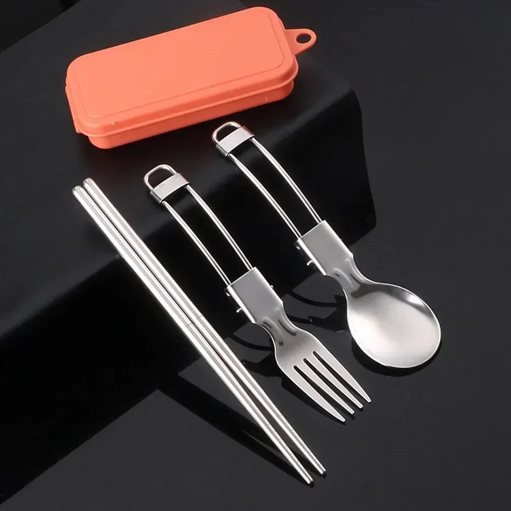 Foldable Camping Spoon Fork Chopsticks Flatware Outdoor Picnic Cutlery Set Stainless Steel Utensil Spoon Set Camping Equipment Camping Cutlery Portable Tableware Portable Cutlery