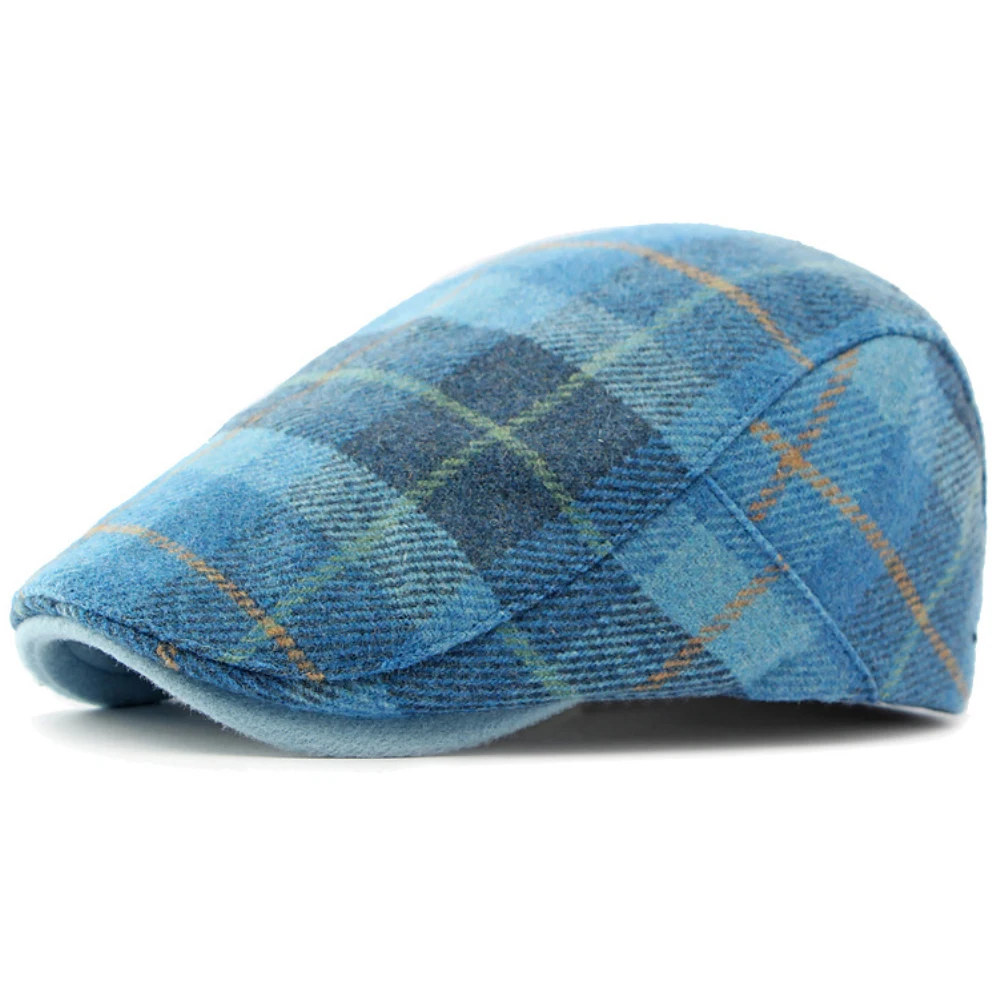 HT4319 Berets Autumn Winter Caps Men Women Plaid Beret Caps Artist Painter Wool Beret Hat Male Female Flat beret hat woolen beret