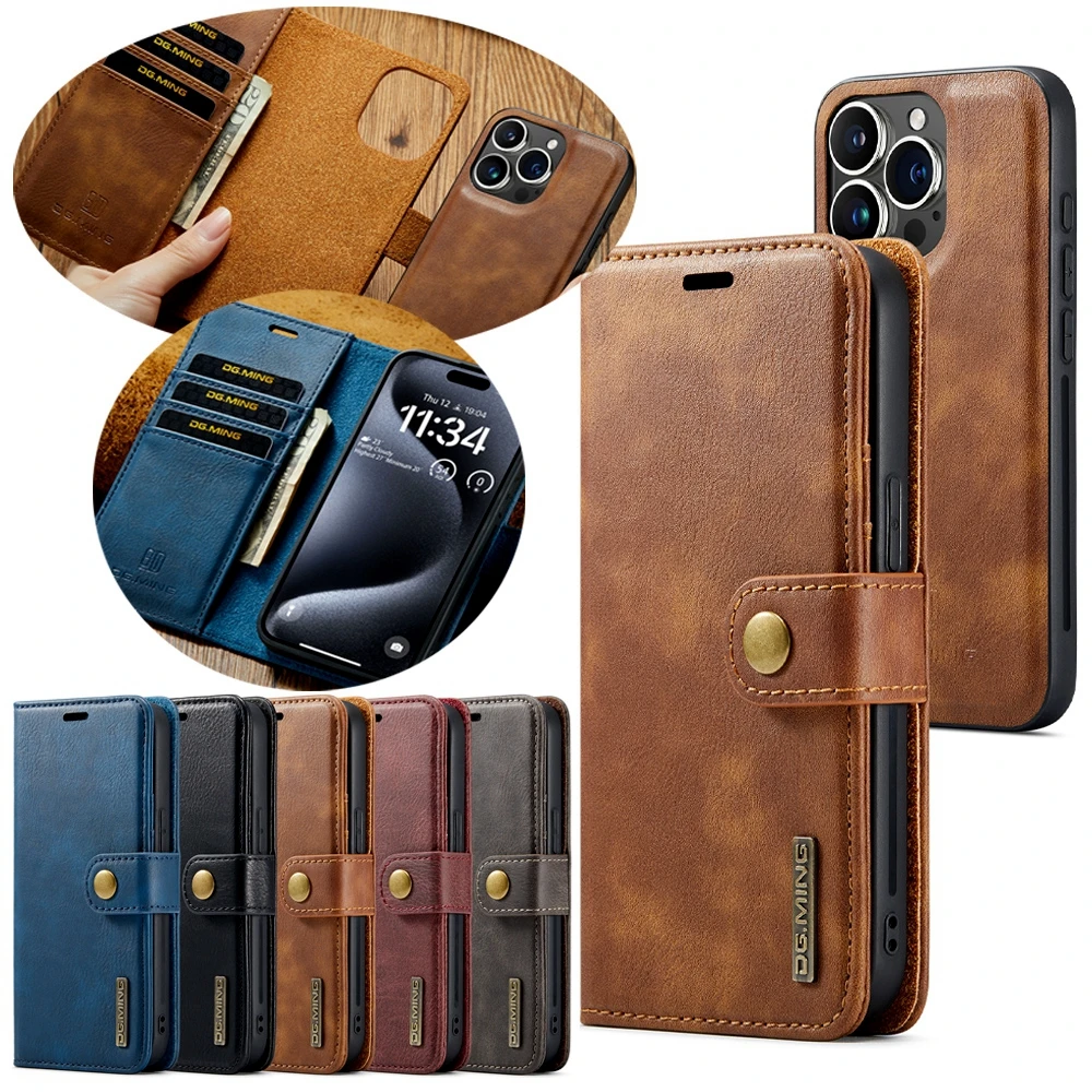 Premium Detachable Leather Wallet Phone Case with Magnetic Flip and Card Slots