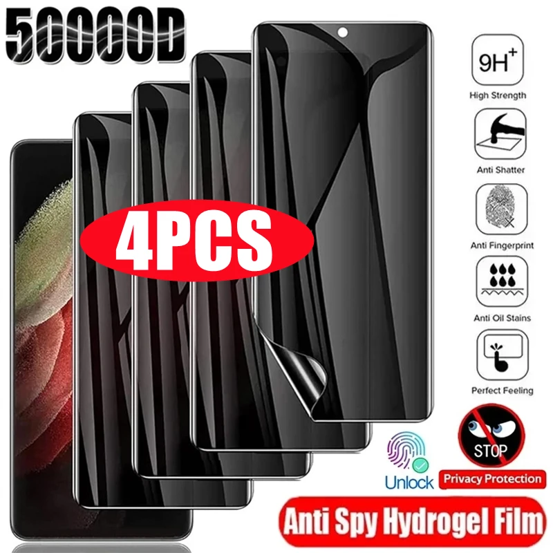 4Pcs Anti-Spy Hydrogel Film for Samsung S23 S21 S22 S24 Ultra S8 S9 S10 Plus S20 FE Galaxy Note 20Ultra Privacy Screen Protector soft anti spy hydrogel film for samsung s21 ultra s20 s10 s9 s8 plus privacy screen protectors for galaxy note 20 ultra 10 s10e