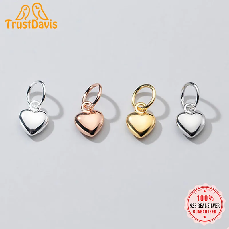 TrustDavis Real 925 Sterling Silver Personality Fashion Sweet Romantic Heart Charm Pendant Handmade DIY Accessories Jewelry DZ75 pendant necklace