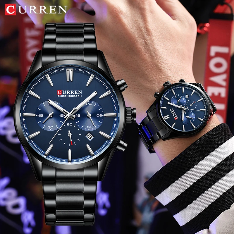 

CURREN Fashion Multifunction Chronograph Bussiness Sport Waterproof Stainless Steel Quartz Men Wristwatches Luxury Male Clocks