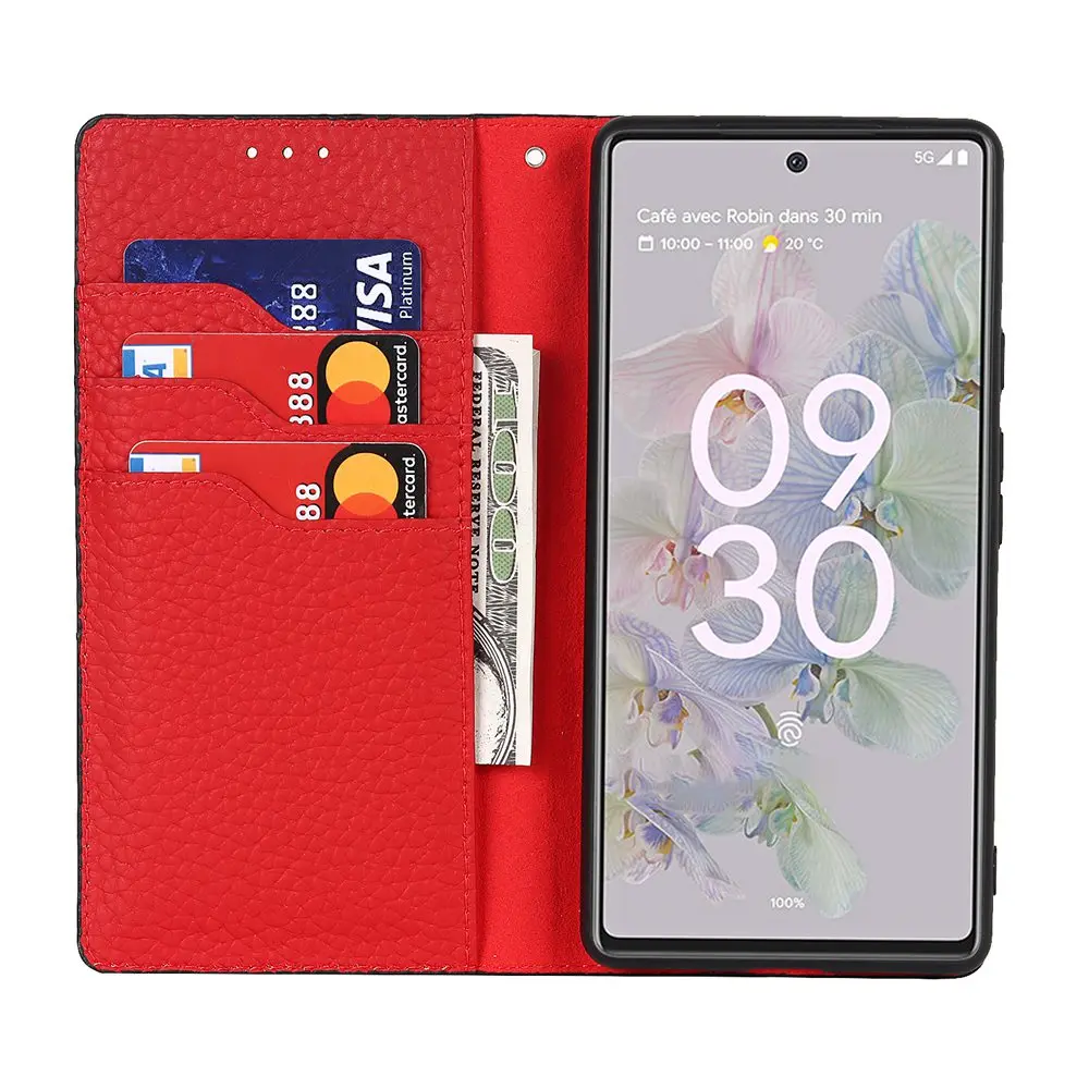 Genuine Leather Flip Cover for Google Pixel 6 8 Pro 7A 6A 6pro 8pro Magnetic Strap Wallet Case Full Protect Shockproof Fundas