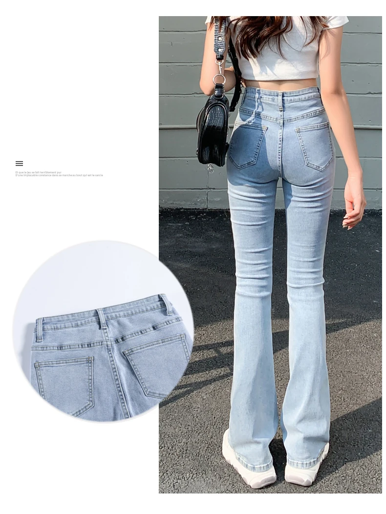 buckle jeans Flared Jeans Woman High Waist Denim Trousers For Female Blue White Black Elastic Skinny Fashion Classic Leisure Wide Leg Pants good american jeans