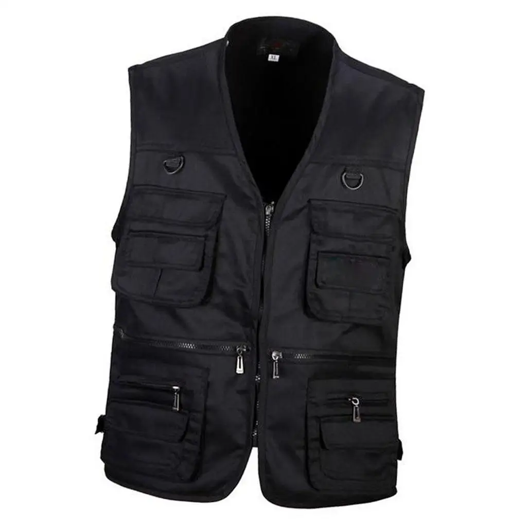 Mire Homme Gilet de Pêche Multi-Poches Respirant Séchage Rapide Veste de Photographie Voyage(Size:M,Color:Le Noir