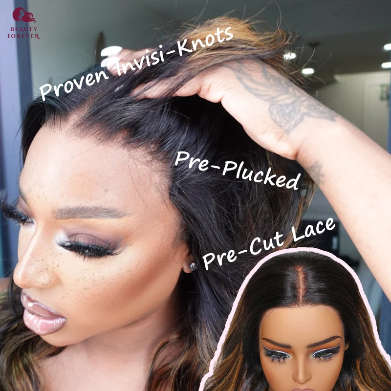 Beautyforever 13X4 Balayage 3D Body Wave Lace Frontal Wig Brown Color Lace Front Wig 180% Brazilian Glueless Human Hair