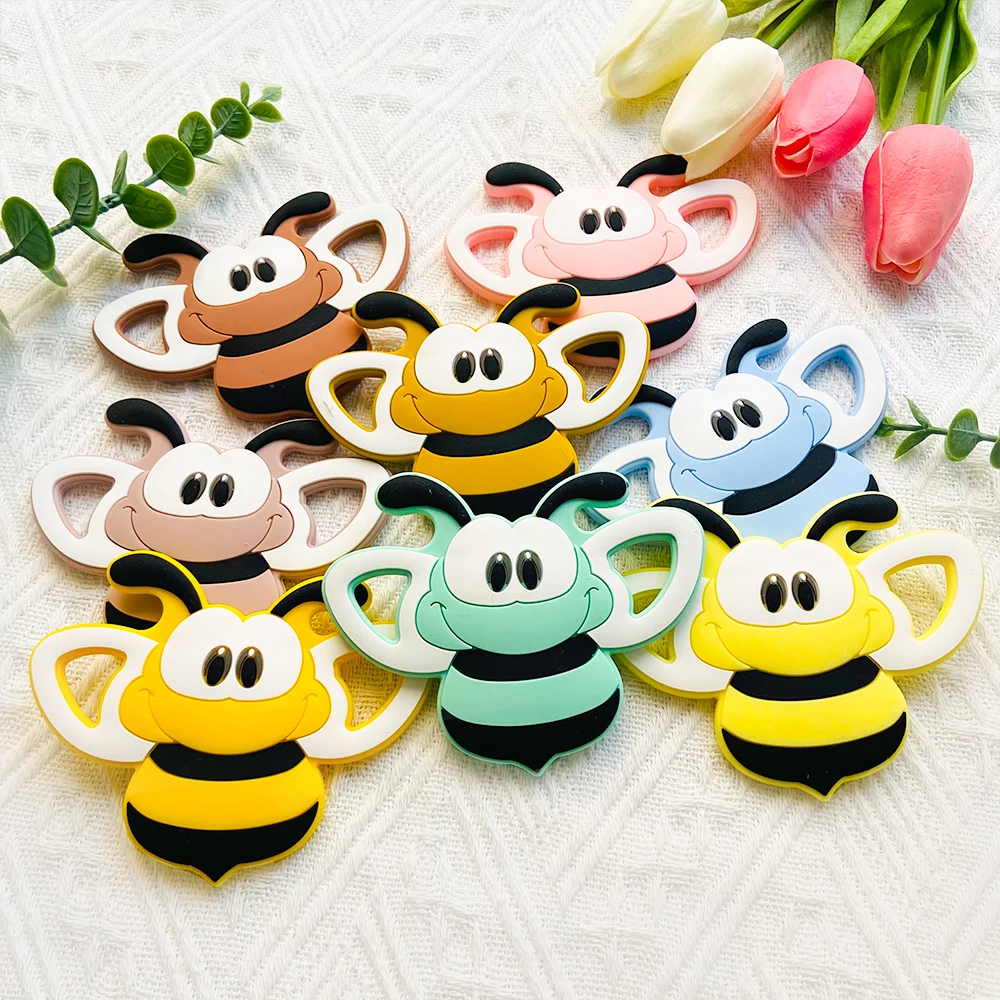 1pcs Cartoon Animal Bee Silicone Teether Baby Rodent Teeth Care DIY Silicone Bead Nipple Chain Chew Toy 3
