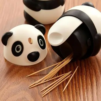 New Panda Automatic Toothpick Box Hand Pressure Type Fashion Toothpicks Extinguishers Cute Cartoon Table Plastic Toothpick Cans 2