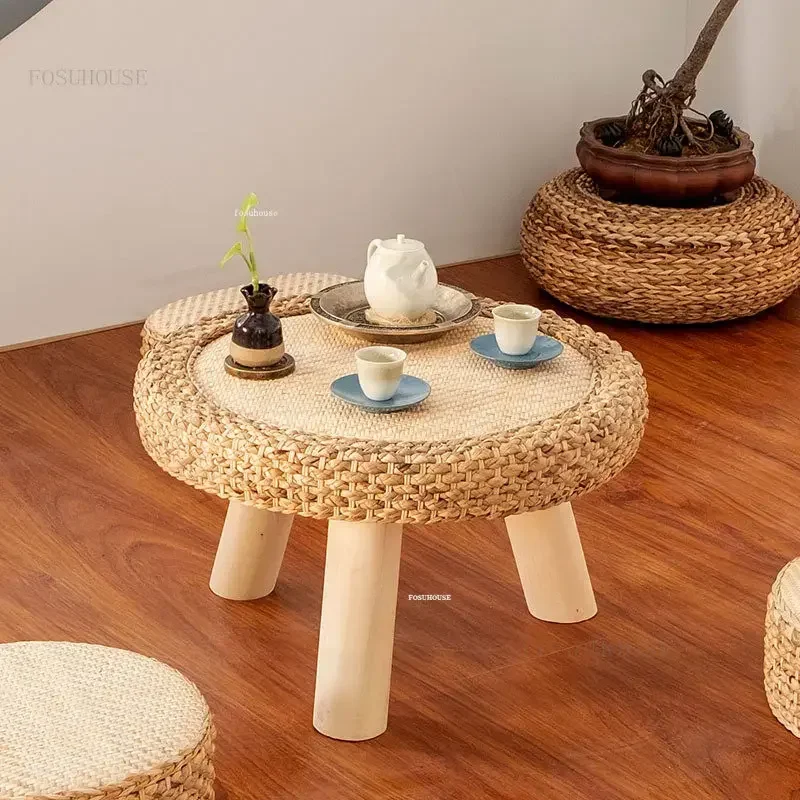Leisure Bamboo Woven Coffee Tables Japanese Tatami Coffee Table Creative Living Room Furniture Home Balcony Bay Window Low Table