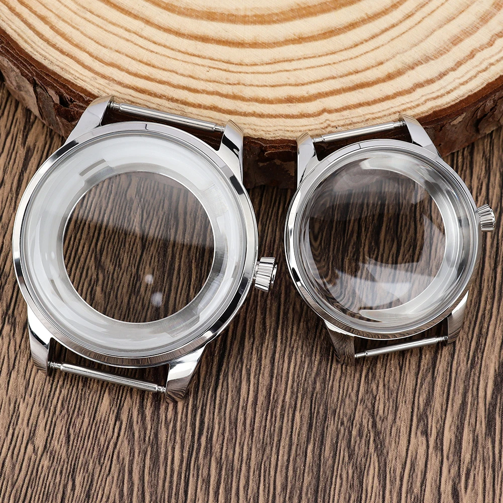 Stainless Steel Watch Case with Bubble Glass and Transparent Back in Silver