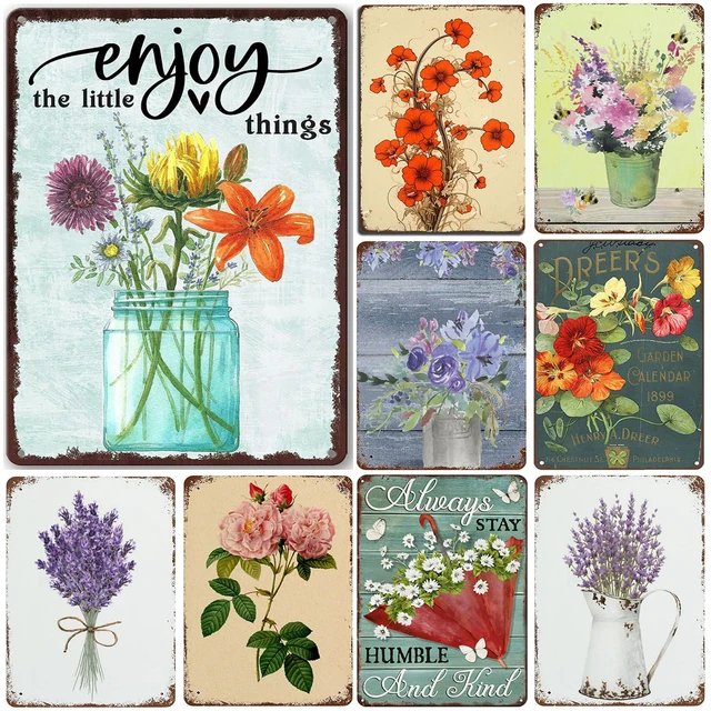 Flowers Lily Roses lavenders Bloom Metal Tin Signs Posters Plate Wall Decor  for Bars Man Cave Cafe Clubs Retro Posters Plaque - AliExpress