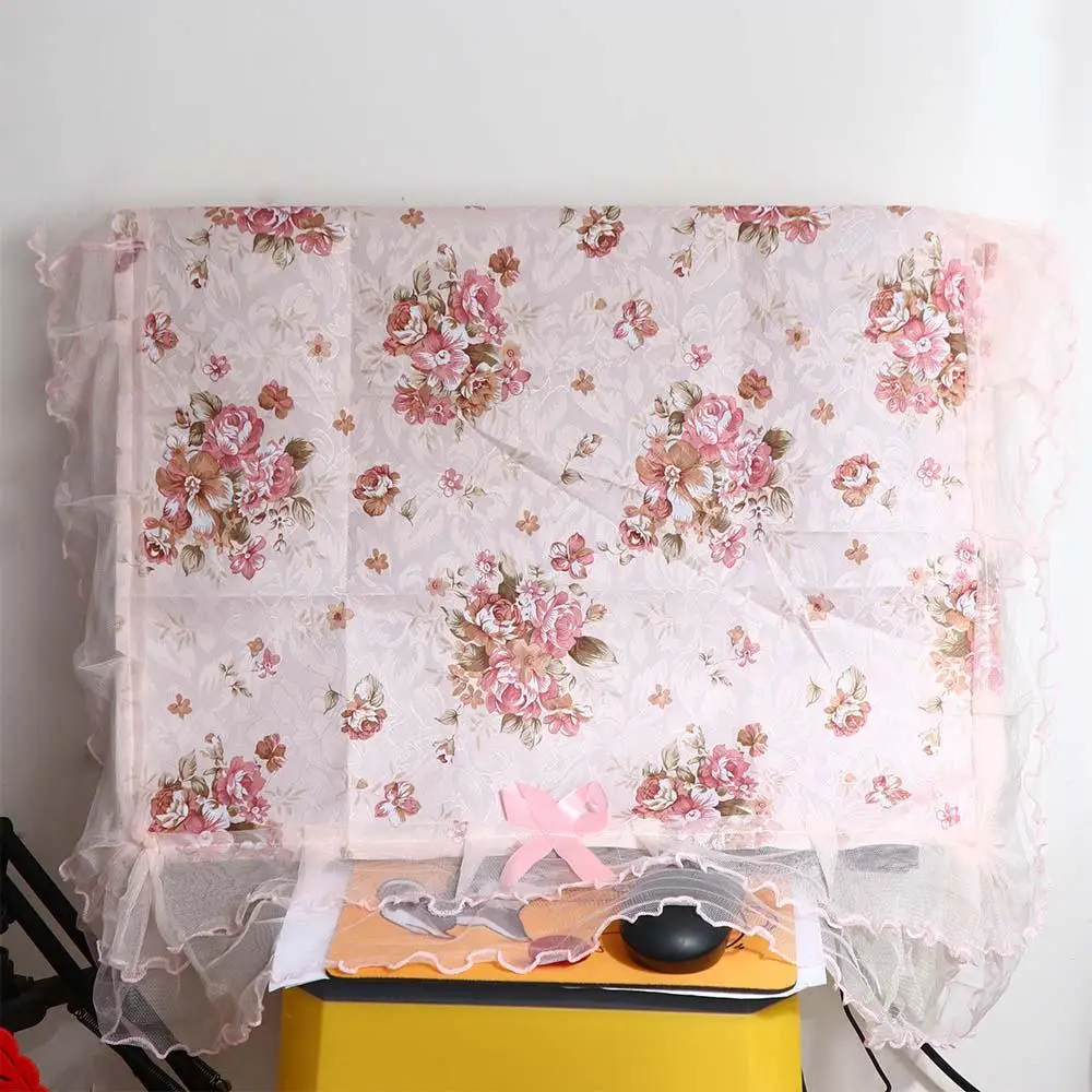 Fashion Dust-proof Bedside Cabinet Lace Table Cloths Decoration Rectangular Table Cover Pink Flower