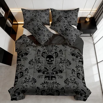 2/3-Piece Gothic Skull Floral Print Comforter Set – Twin to King Sizes 1
