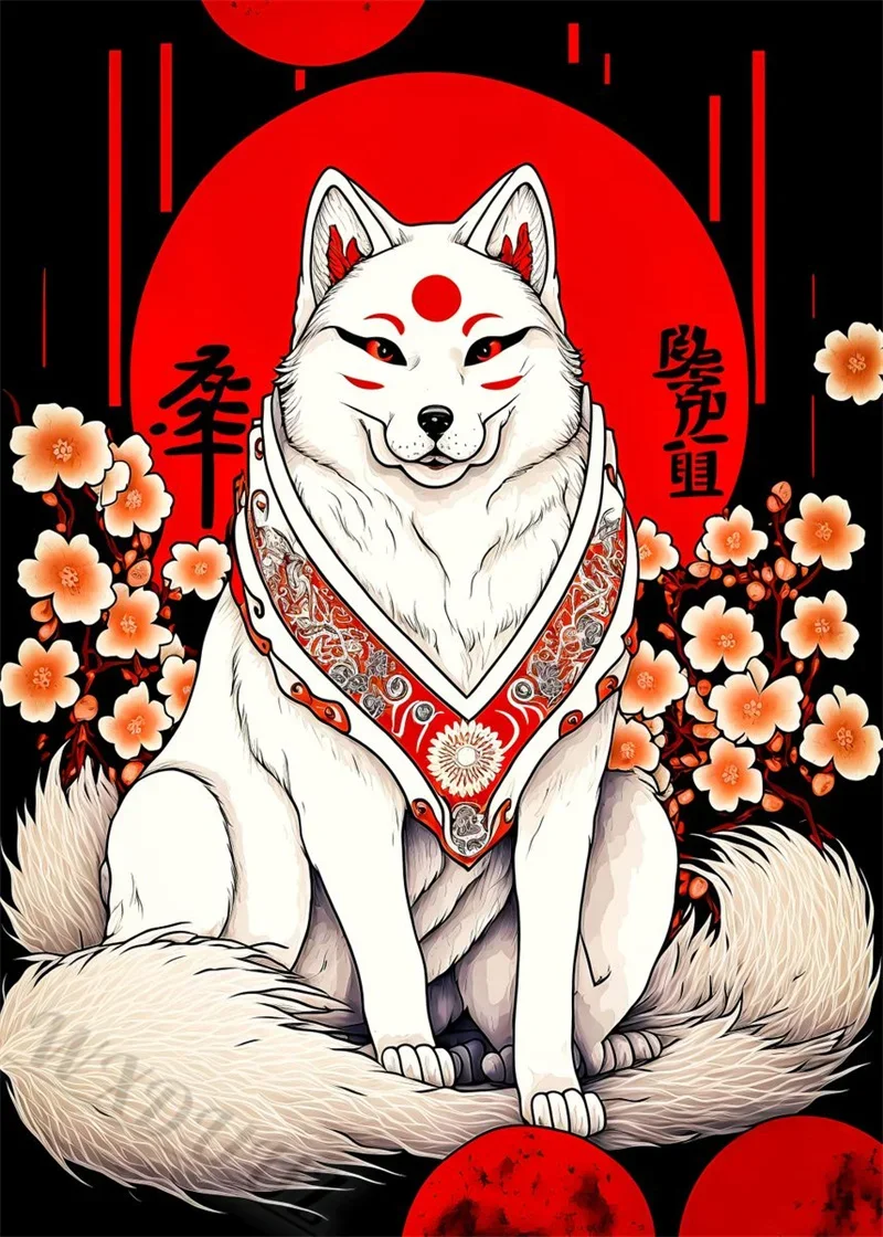Okami Amaterasu The Fox Japanese 80s Vintage Style Painting Canvas