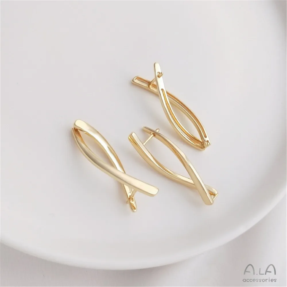 

14K Gold-plated Twisted Earrings Fashion Fish-shaped Earrings Buckle Handmade Diy Ear Jewelry Handmade Materials Accessories