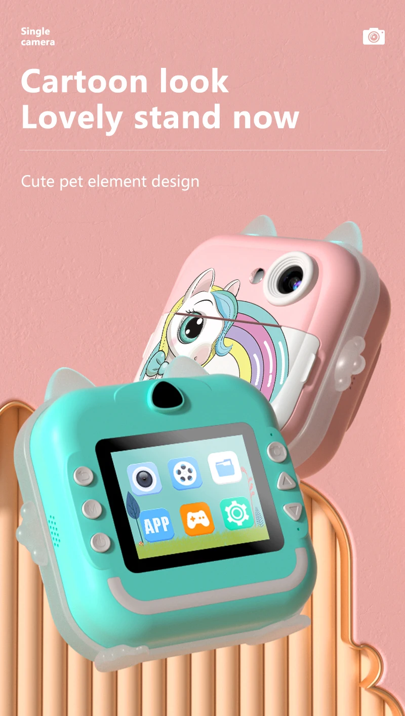 New Children Digital Mini Camera Screen Instant Print Photograph Video Thermal Paper Bluetooth HD Out Door Kids Brithday Gifts