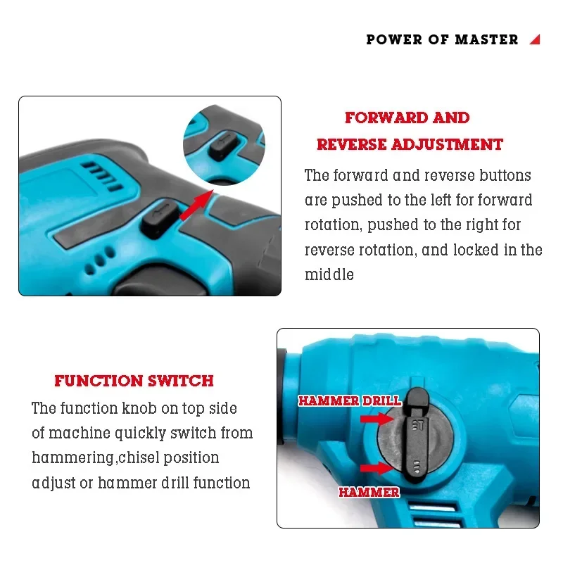 21V Brushless Two Pit Two Slots Electric Hammer Demolitiom Hammer Cordless Electric Percussion Wall Drilling Concrete Power Tool 4