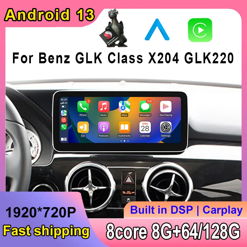 

Автомобильный видеоплеер для Benz GLK Class X204 GLK220 GLK300 GLK350 GLK250 2015-12,3, 128 дюйма, Android 13, 8 ядер, 8 + 2019G